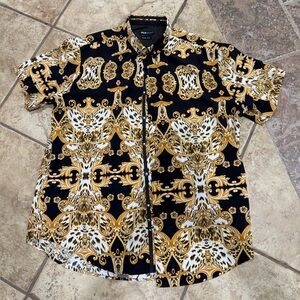 Bluegear Baroque Vintage Shirt L Slim Fit Black Gold Leopard Y2K Streetwear